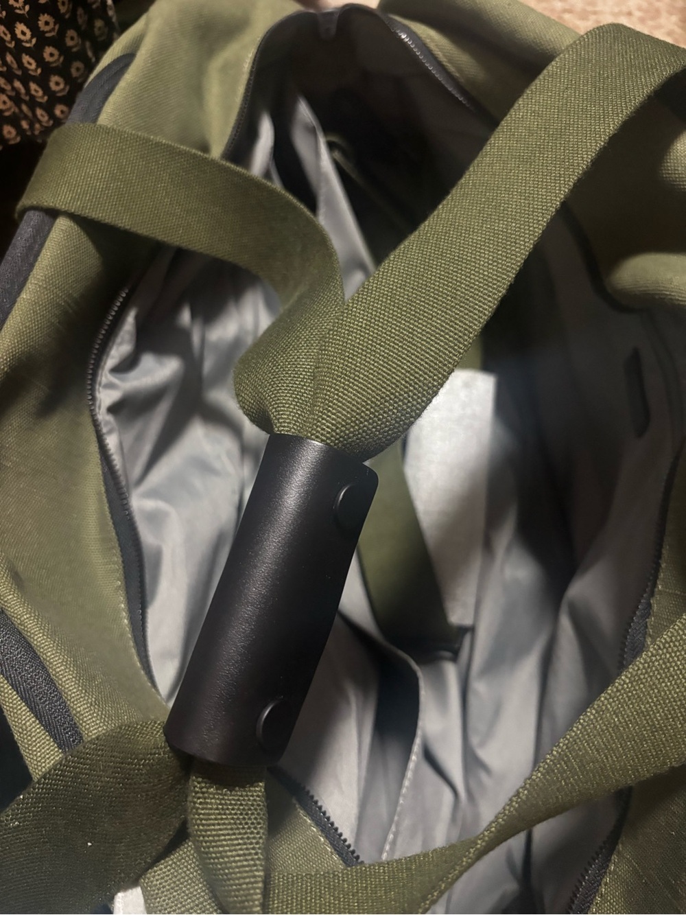NWOT AWAY Olive Green Duffel with Black Handle Grip